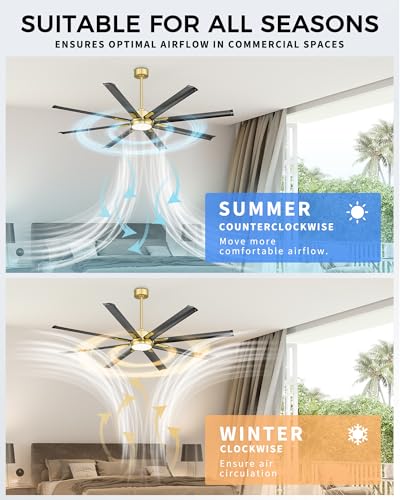 72 Inch Large Ceiling Fan with Light (Black & Gold / 72 Inch)