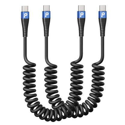 USB C Cable 100W 3FT Coiled USB C to USB C Charger Cable for Car (3FT / USB C to USB C / Blue)