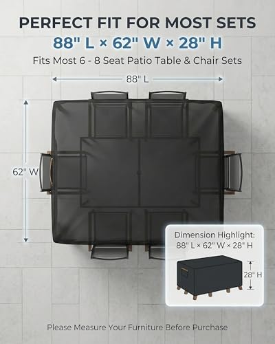 Outdoor Patio Furniture Cover Rectangular (Rectangle Cover-Black / 88 x 62 x 28 inches)