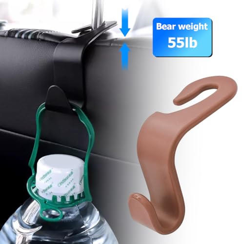 4 Pack Car Seat Headrest Hooks for Vehicle Seats (Brown)
