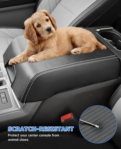 Center Console Cover for Ford F150 Accessories 2015 (Carbon Fiber Texture / 2015-2020)