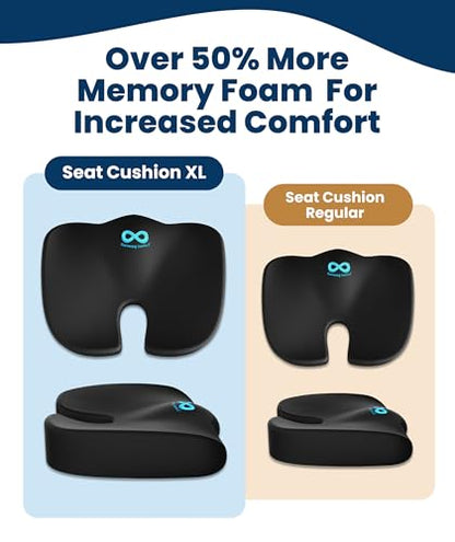 Doctor Recommended Memory Foam Seat Cushion for Office Chairs & Car (Black / X-Large)