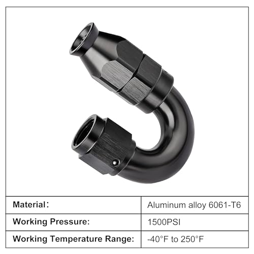 4AN 180 Degree PTFE One Piece Full Flow End Hose Fitting Aluminum Black (4AN / 180 Degree)