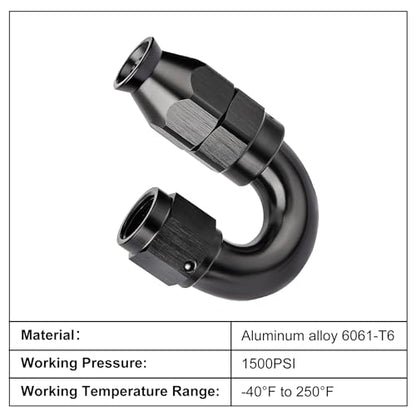 4AN 180 Degree PTFE One Piece Full Flow End Hose Fitting Aluminum Black (4AN / 180 Degree)