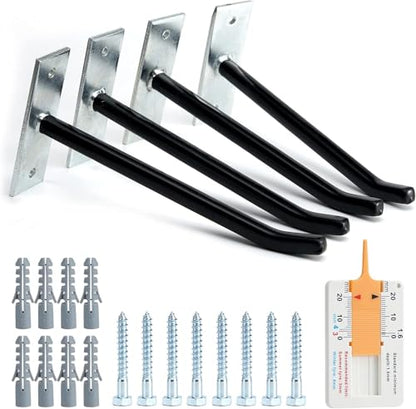 10 Inch Wall Mount Steel Tire Hooks (4 Pack – Black)