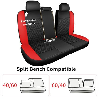 Faux Leather Full Set Car Seat Covers (N1 Black Red / Full Set)