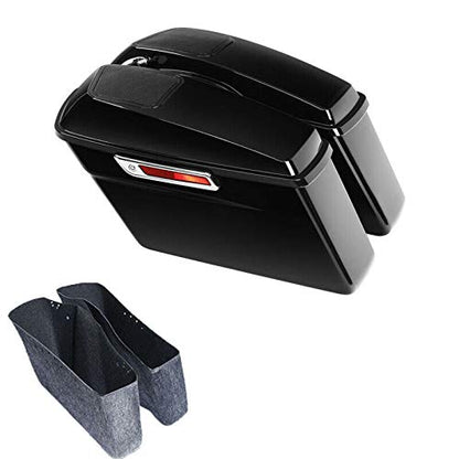Vivid Black Hard Saddlebags with 6x9 Cut Out Speaker Lids Fit for Harley Touring Road King Street Glide Electra Ultra 2014 (Vivid Black 5# / For 2014-later)