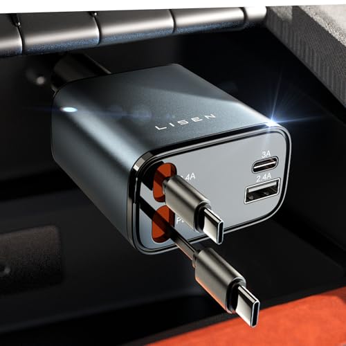 Retractable Car Charger (Grey-Dual C / 31.5 Inch)