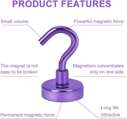 Magnetic Hooks 20pcs 30lbs Cruise Essentials 2026 Magnet Hook Purple (Purple / 0.63in)