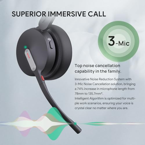 BH70 Teams Bluetooth Headset with Mic for Work (Black (Teams) / Dual (USB-C to A))