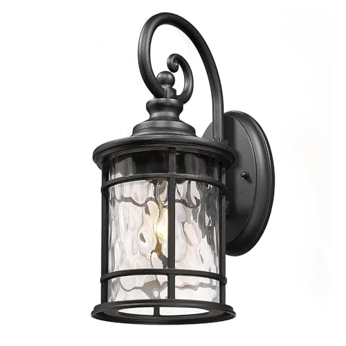 Farmhouse Outdoor Light Fixture (Black - Water Ripple Glass / 15.5 Inch)