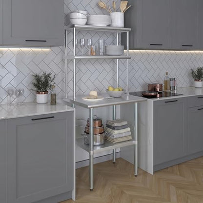 Stainless Steel Work Table Double Tier Overshelf (24" x 30" Work Table + 12" Overshelf)