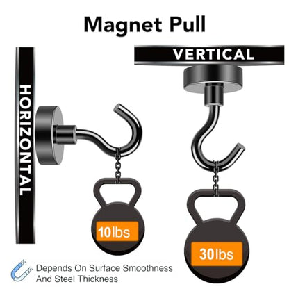 Magnetic Hooks 30Lbs+ Black Heavy Duty Earth Magnets with Hook (Black / 4Pack-30LB)