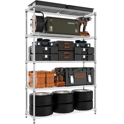 MZG 1750 lbs 5 Tier Storage Rack Metal Wire Shelving Unit (5 Tiers, 15.7"D x 45.3"W x 70.4"H / Chrome)