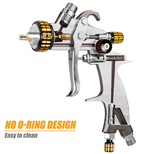 HVLP Touch Up Mini Air Spray Gun for Clearcoats 1.0mm Stainless Steel Nozzle 150ml Capacity 7.0CFM 22psi with Type 2 Adapter Air Control Valve and Filter Professional (150ML 1.0mm Tips)