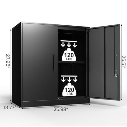 Metal Storage Cabinets with 2 Doors and Handle (27.95"H Metal Handle / Black)