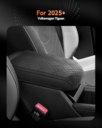 for 2025 2026 Volkswagen Tiguan Center Console Cover Armrest Box Cover for VW Tiguan (Tiguan Thickened Black Leather Square)