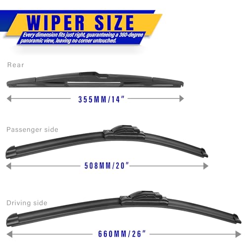 3 Wipers Fits Ford Edge 2007 (26"+20"+14")
