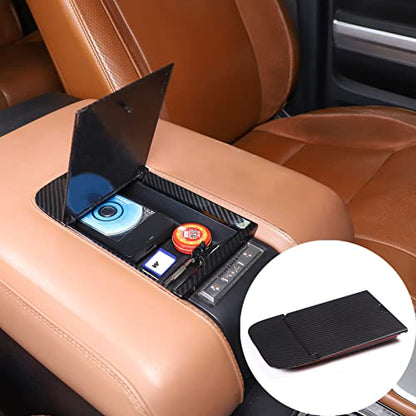 Car Center Console Organizer Armrest Hidden Storage Box Compatible with Toyot@ Tundra 2014 (Carbon fiber pattern)