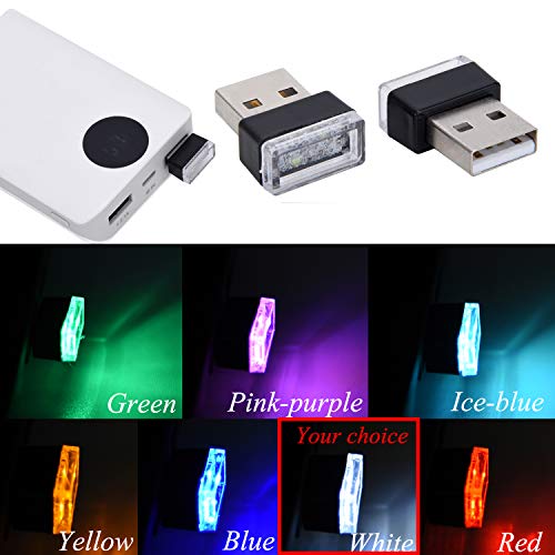 2 Pcs White Universal Mini USB LED Car Interior Ambient (White)