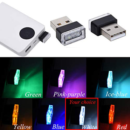 2 Pcs White Universal Mini USB LED Car Interior Ambient (White)