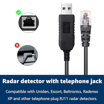 USB to RJ11 Radar Detector Power Cable for Uniden Escort Detectors 4.92Ft (4.92FT)