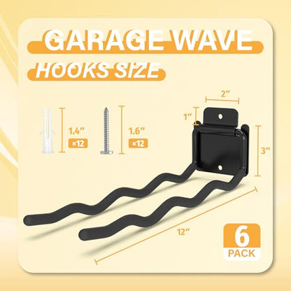 6 Pack 12" Wave Garage Hooks
