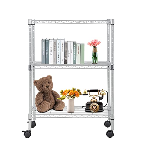 3 Tier Wire Shelf with Wheels (Chrome / 23"D x 13"W x 31"H)