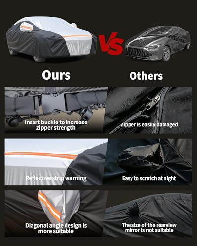 Car Cover Waterproof All Weather for 185" (Silver and Black / 3L+Sedan)