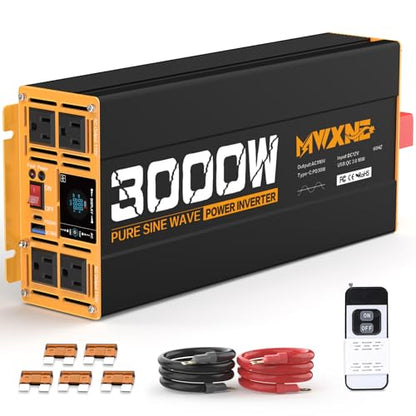 3000W Pure Sine Wave Inverter 12V DC to 110V 120V AC Converter for RV Truck Home Off (3000w-12v)