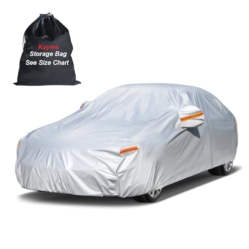 6 Layers Car Cover Waterproof All Weather for Automobiles (Aluminum-Silver / 2 A6 Fit Sedan-Length (204" To 210"))