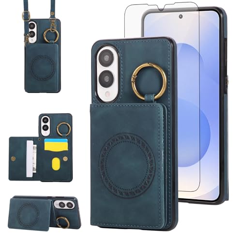 Compatible with Samsung Galaxy S25 Edge Wallet Case Screen Protector Crossbody Shoulder Strap Ring Buckle Stand Card Holder Magnetic Car Mount Phone Cover for S25Edge 25S S 25 25Edge Women Men Green (Green / for S25 edge)