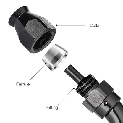 4AN 45 Degree PTFE One Piece Full Flow End Hose Fitting Aluminum Black (4AN / 45 Degree)
