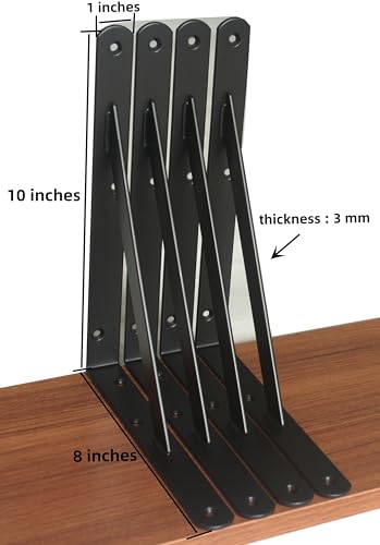 2 Pack L10 x H 8" Black Heavy Duty Shelf Brackets with Screws Metal Shelf Brackets Shelf Support Angle Brackets for Shelves L Brackets Heavy Duty Floating Shelf (2 Pack-Black / 10''x8'')