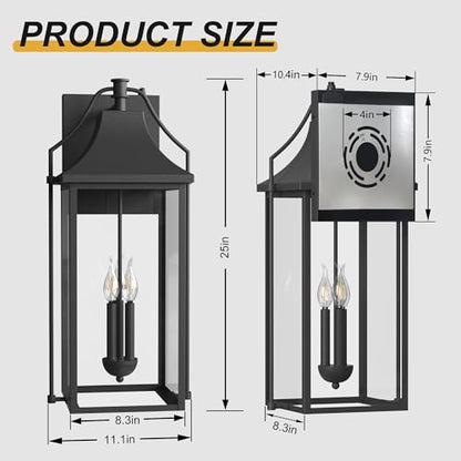 25IN Dusk to Dawn Outdoor Wall Sconce (Black(with Black Base) / 25-inch 3-e12 Base)