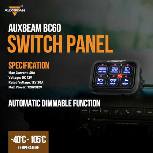 6 Gang Switch Panel BC60 Universal Circuit Control Relay System Automatic Dimmable LED Switch Pod Touch Control Panel Switch Box for Car Truck Pickup Boat UTV SUV (6 Gang / Blue (Without APP))