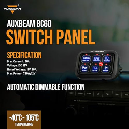 6 Gang Switch Panel BC60 Universal Circuit Control Relay System Automatic Dimmable LED Switch Pod Touch Control Panel Switch Box for Car Truck Pickup Boat UTV SUV (6 Gang / Blue (Without APP))