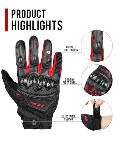Motorcycle Gloves Touch Screen for Men Women Padding Hard Knuckle Cycling Motorbike ATV Hiking Riding Climbing Glove (Medium / Carbon-Red)