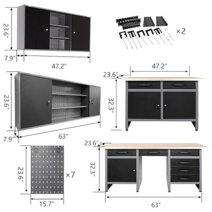 Metal Storage Organization System Workbench Set with Hanging Cabinets & Pegboards (04)