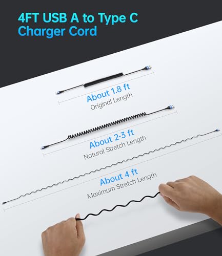 USB C Cable 3ft 2Pack Coiled USB A to USB C Charge Cord for Car (3FT / USB A to USB C / Blue)