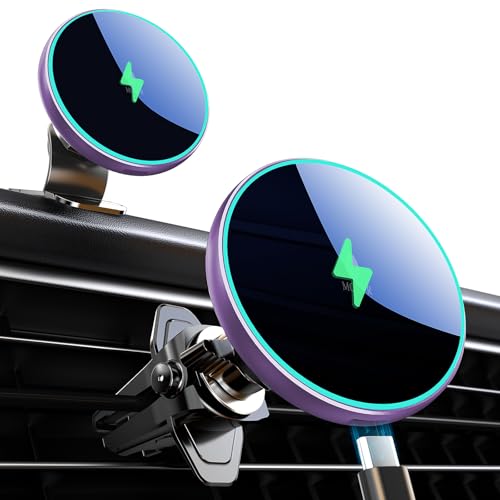 for Magsafe Car Mount Charger 15W LED RGB Car Phone Holder for Dash Vent (Purple)