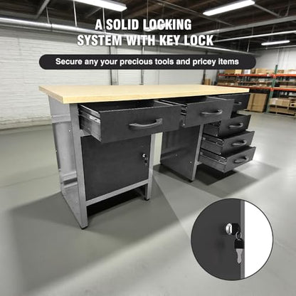 Heavy Duty Garage Storage Cabinet System Set with Wooden Worktop (05)