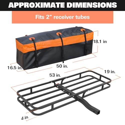 53" x 19" Hitch Mount Cargo Carrier Basket 500LB Capacity with Hitch Stabilizer (53" x 19" x 5")