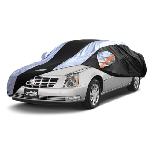 Car Cover Waterproof All Weather with Silver Strip Design (Custom Fit Cadillac DTS, XTS, CT6)