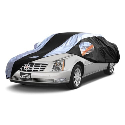 Car Cover Waterproof All Weather with Silver Strip Design (Custom Fit Cadillac DTS, XTS, CT6)
