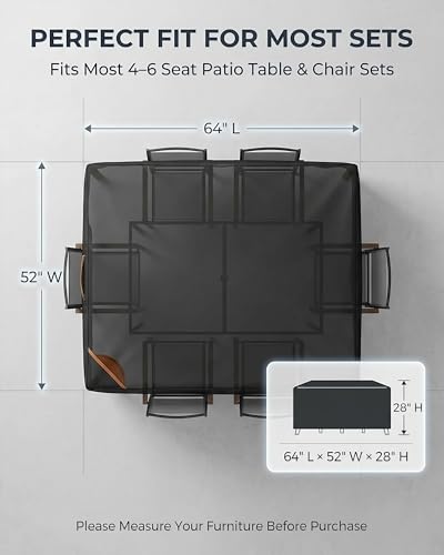 Outdoor Patio Furniture Cover Rectangular (Rectangle Cover-Black / 64 x 52 x 28 inches)
