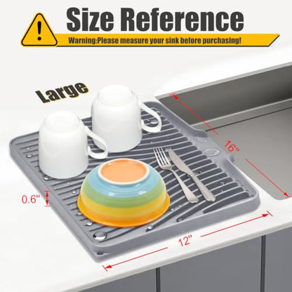 Silicone Dish Drying Mat for Kitchen Counter (Grey-1pc / 16" x 12")