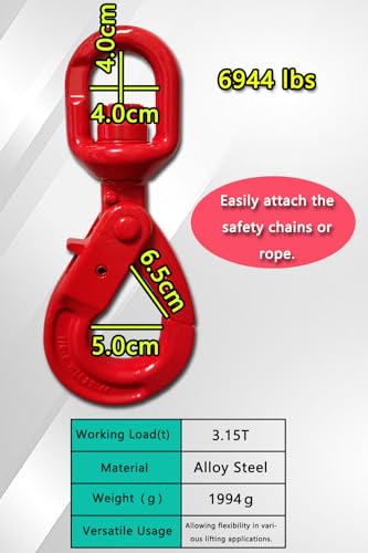 Swivel Self Locking Hook 6944 lbs Grade 80 Swivel Self Locking Hook Heavy Duty Swivel Lifting Hook Swivel Lifting Hook Hoist Hook Sling Heavy Cargo 【3.15ton】 (3.15t)