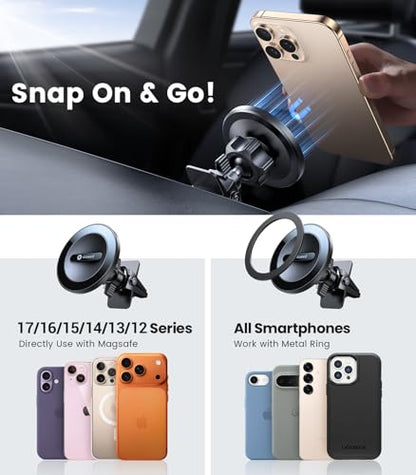 for MagSafe Car Mount [Upgraded Strong Magnetic & Won't Break Vent] (Jet Black)