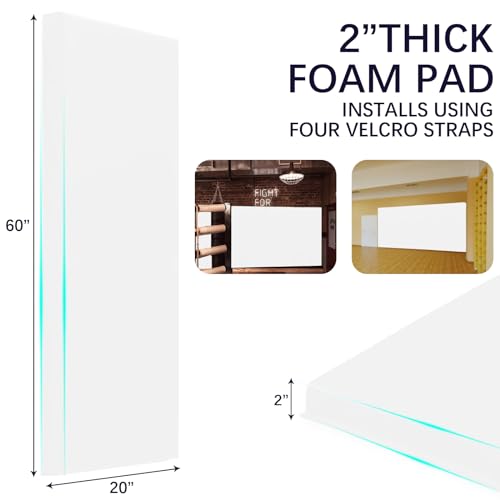 60" 72" High Gym Wall Padding 2" Thick Foam Basketball Court Wall Mount Protector for Garage Taekwondo Babyroom (WHITE / 60" x 20" x 2")